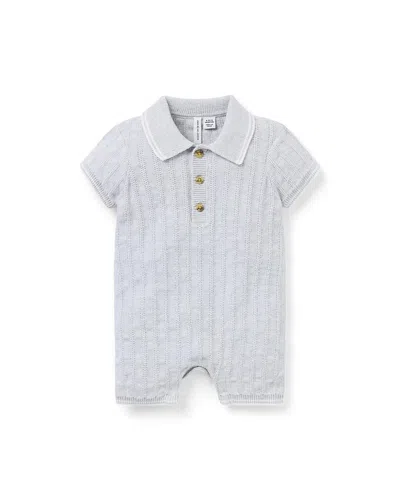 Janie And Jack Boys' Collared Knit Romper - Baby In Gray
