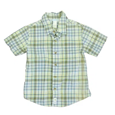 Janie And Jack Kids' Boys Green White Blue Plaid Button Down Short Sleeve