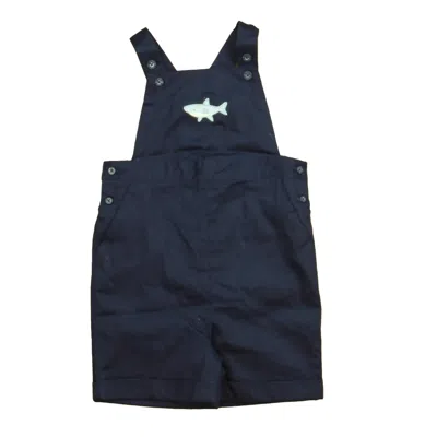 Janie And Jack Kids' Boys Navy Shark Romper In Blue