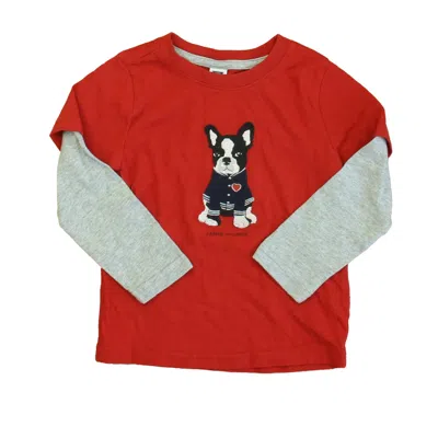 Pre-owned Janie And Jack Kids' Boys Red Gray Dog Long Sleeve T-shirt