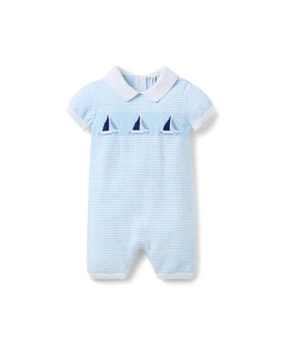 Janie And Jack Boys' The Sailboat Striped Romper - Baby In Blue