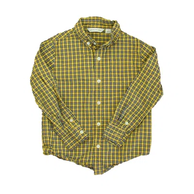 Pre-owned Janie And Jack Kids' Boys Yellow Blue Plaid Button Down Long Sleeve In White