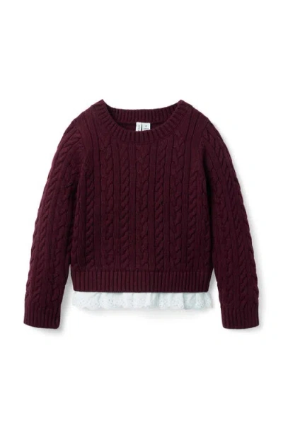 Janie And Jack Babies'  Cable Knit Eyelet Hem Sweater In Burgundy