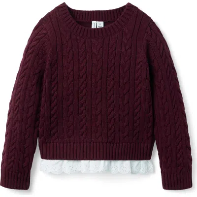 Janie And Jack Kids'  Cable Knit Eyelet Hem Sweater In Burgundy