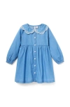 Janie And Jack Chambray Embroidered Collar Dress In Blue