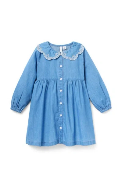 Janie And Jack Babies'  Chambray Embroidered Collar Dress In Blue