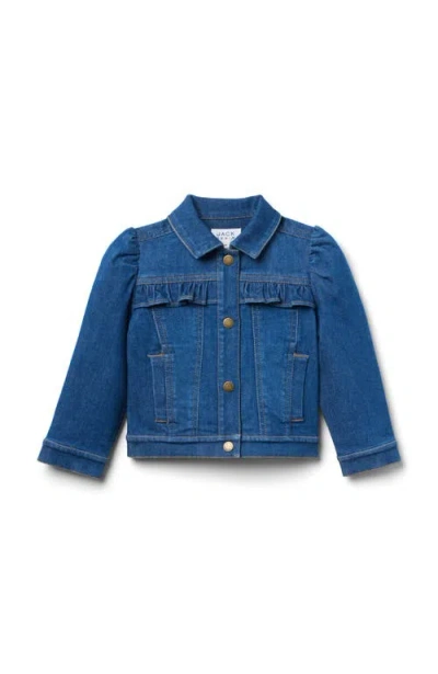 Janie And Jack Kids'  Denim Puff Sleeve Jacket In Medium Wash In Blue