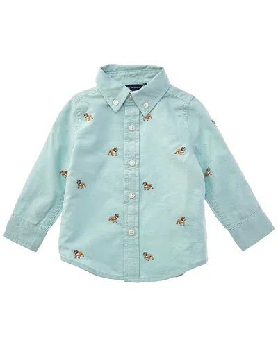 Janie And Jack Embroidered Bulldog Oxford Shirt In Blue