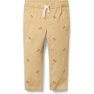 Janie And Jack Kids'  Embroidered Bulldog Twill Jogger In Brown
