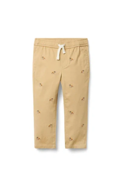 Janie And Jack Babies'  Embroidered Bulldog Twill Jogger In Nude