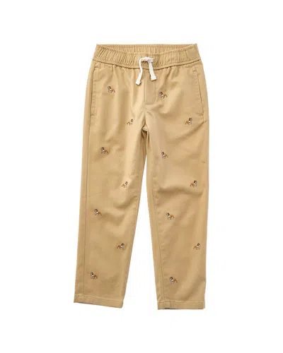 Janie And Jack Embroidered Bulldog Twill Jogger Pant In Brown
