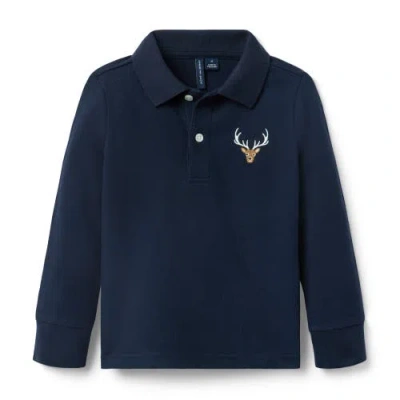 Janie And Jack Babies'  Embroidered Deer Pique Polo In Blue