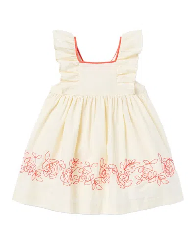 Janie And Jack Embroidered Floral Border Dress In White