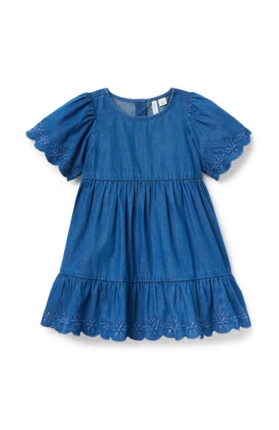 Janie And Jack Babies'  Embroidered Floral Chambray Dress In Blue