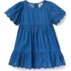 Janie And Jack Embroidered Floral Chambray Dress In Blue