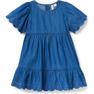 JANIE AND JACK JANIE AND JACK EMBROIDERED FLORAL CHAMBRAY DRESS