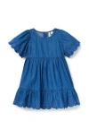 Janie And Jack Embroidered Floral Chambray Dress In Blue