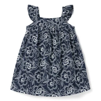 Janie And Jack Babies'  Embroidered Floral Flutter Sleeve Dress In Blue