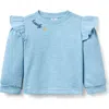 Janie And Jack Embroidered Ruffle Shoulder Sweatshirt In Blue