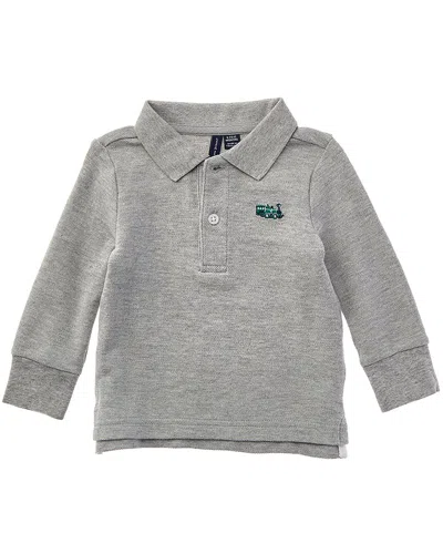 Janie And Jack Embroidered Train Pique Polo Shirt In Gray