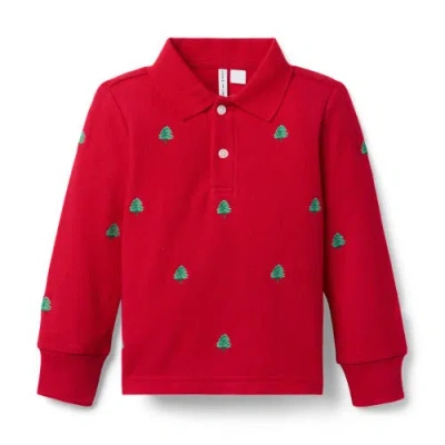 Janie And Jack Babies'  Embroidered Tree Pique Polo In Red