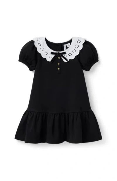 Janie And Jack Babies'  Eyelet Collar Ponte Dress In Black