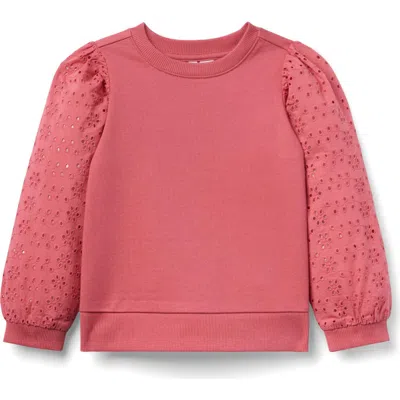 Janie And Jack Babies'  Eyelet Puff Sleeve Sweatshirt In Pink