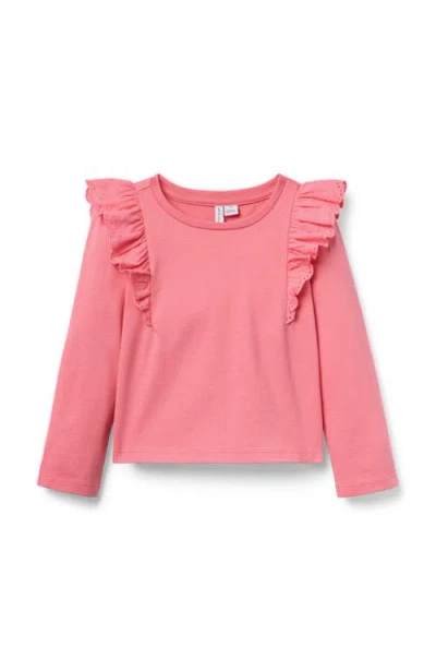 Janie And Jack Kids'  Eyelet Ruffle Shoulder Top In Pink
