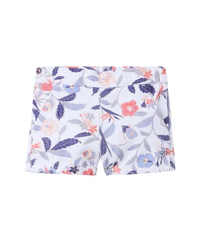 Janie And Jack Floral Canvas Short In Blue