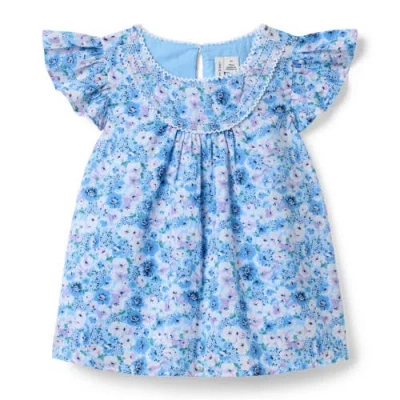 Janie And Jack Babies'  Floral Flutter Sleeve Top In Blue
