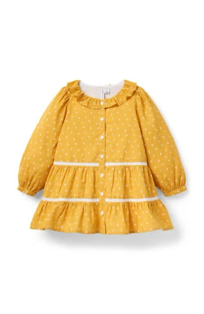 Janie And Jack Babies'  Floral Lace Trim Tiered Dress In Yellow
