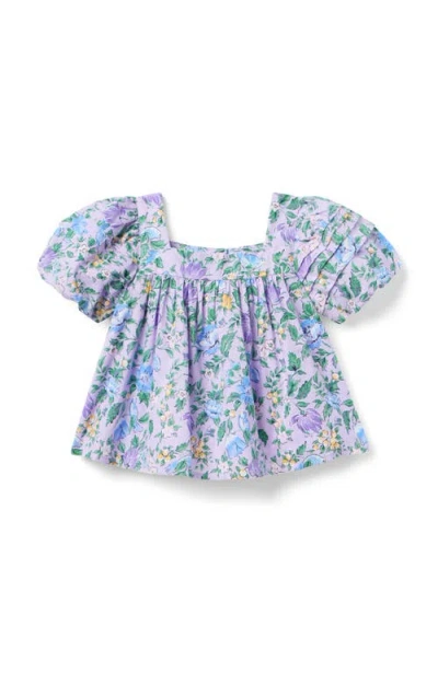 Janie And Jack Kids'  Floral Pintuck Puff Sleeve Top In Blue