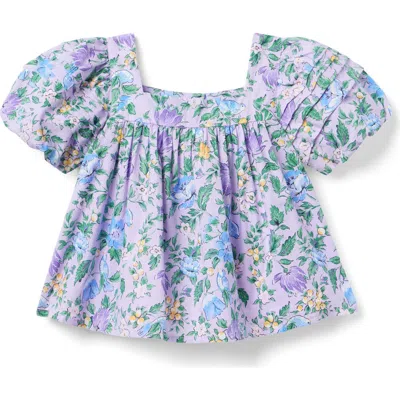 Janie And Jack Babies'  Floral Pintuck Puff Sleeve Top In Purple