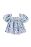 Janie And Jack Floral Pintuck Puff Sleeve Top In Purple