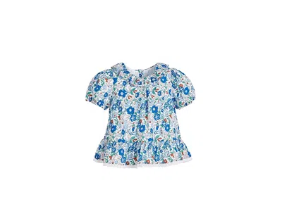 Janie And Jack Floral Ruffle Hem Blouse (toddler/little Kid/big Kid) Girl's T Shirt Blue : 3 Toddler, Cotton
