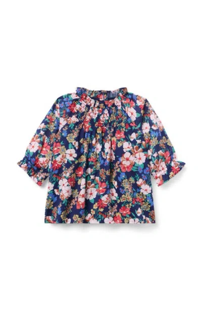 Janie And Jack Kids'  Floral Ruffle Smocked Top In Blue