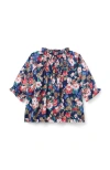 Janie And Jack Floral Ruffle Smocked Top In Blue