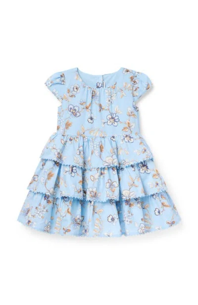 Janie And Jack Babies'  Floral Tiered Ruffle Dress In Blue