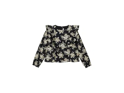 Janie And Jack Floral Woven Blouse (toddler/little Kid/big Kid) Girl's T Shirt Black : 7 Big Kid, Cotton