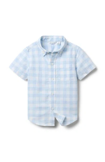 Janie And Jack Babies'  Gingham Linen-cotton Shirt In Blue