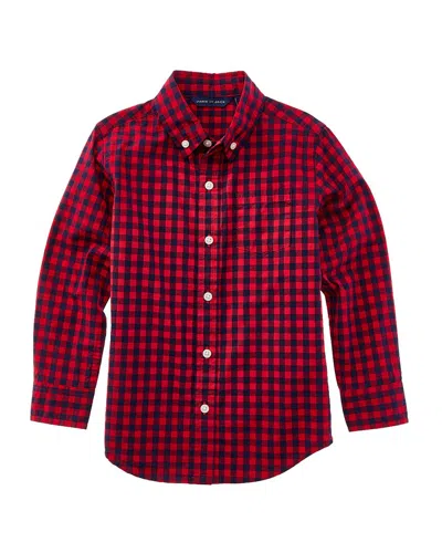 Janie And Jack Gingham Poplin Shirt In Red