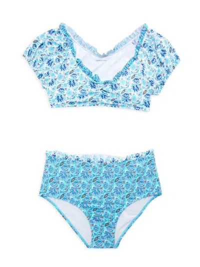 Janie And Jack Kids' Girl's 2-piece Floral Bikini Set In Blue Multi