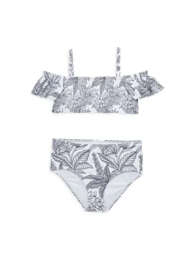 Janie And Jack Kids' Girl's 2-piece Tropical Bikini Set In White Grey