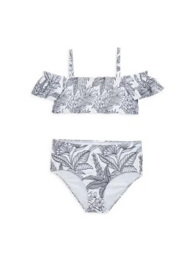 Janie And Jack Kids'  Girl's 2-piece Tropical Bikini Set In White Grey