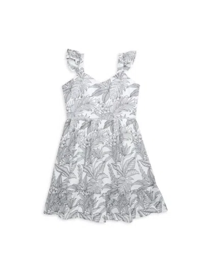 Janie And Jack Kids' Girl's Tropical A Line Dress In Grey