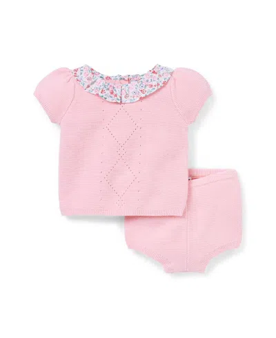 Janie And Jack Girls' Baby Floral Collar Matching Set - Baby In Pink