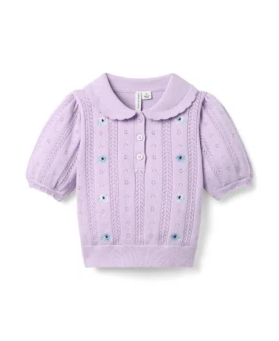 Janie And Jack Girls' Embroidered Pointelle Sweater Top - Baby, Little Kid, Big Kid In Purple