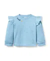 Janie And Jack Girls' Embroidered Ruffle Shoulder Sweatshirt - Baby, Little Kid, Big Kid In Blue