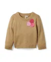 Janie And Jack Girls' Floral Applique Sweater - Baby, Little Kid, Big Kid In Brown