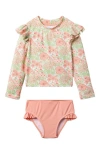 Janie And Jack Girls Floral Rashguard Swim In Gray